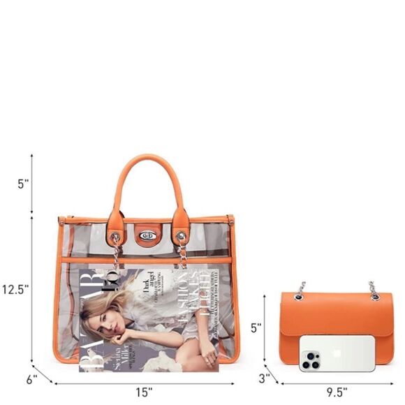 Large Clear Tote Bag Set Orange - Picture 4 of 6